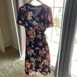 Navy wrap size 16 dress, mid calf